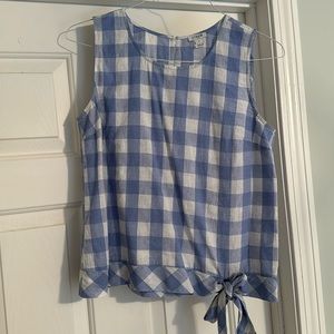 JCrew blouse size small. Blue/ white buffalo check with tie detail on bottom